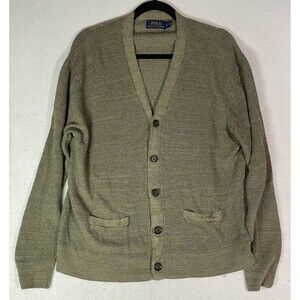 Polo Ralph Lauren Cardigan Men’s L Green Silk Linen Mr Rogers Cobain Grandpa